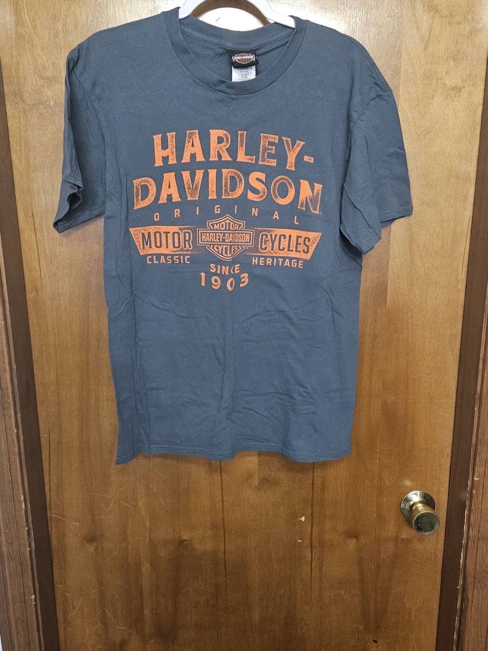 Harley-Davidson Slate Blue Short Sleeve Tee with Orange Logo